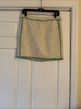 J. Crew Cream Speckle  Mini Skirt with Green Trim